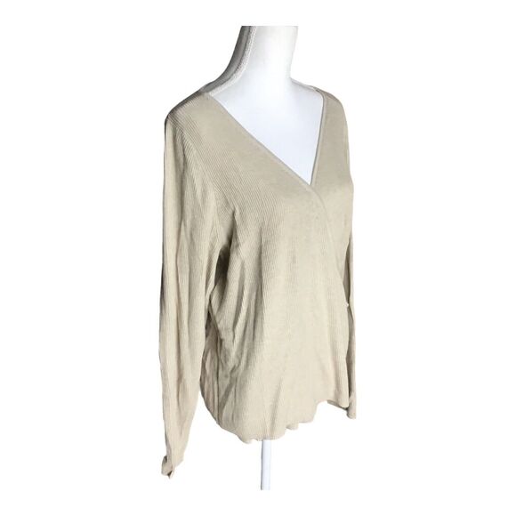 Leith Women’s Plus Size 3X Beige V-Neck Wrap Sweater Ribbed Stretch Modal NWOT - Picture 1 of 11